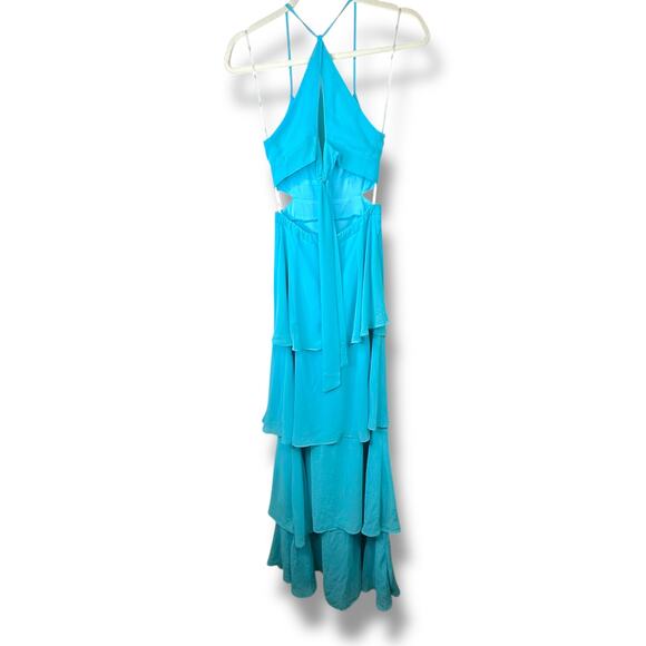 Lulus NWOT Tier and Now Blue Sash Tie-Back Tiered Plunging Cut-Out Maxi Dress - Picture 9 of 12